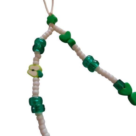 Handmade Apple Green Beaded Phone Strap - Picture 3 of 3